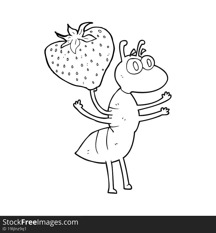 black and white cartoon ant carrying food