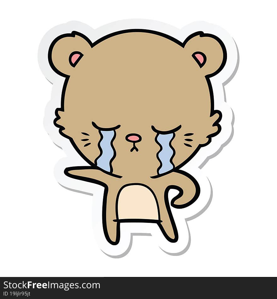 sticker of a crying cartoon bear