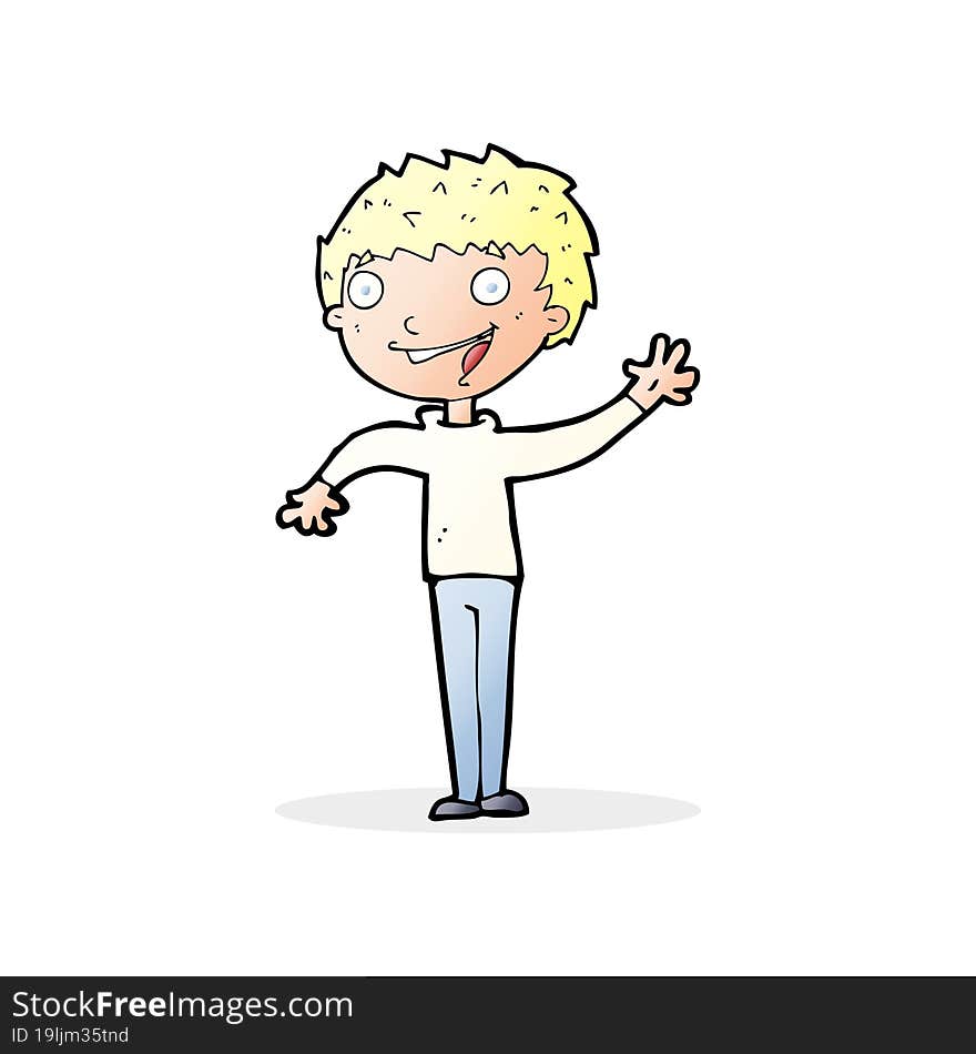 cartoon happy boy waving