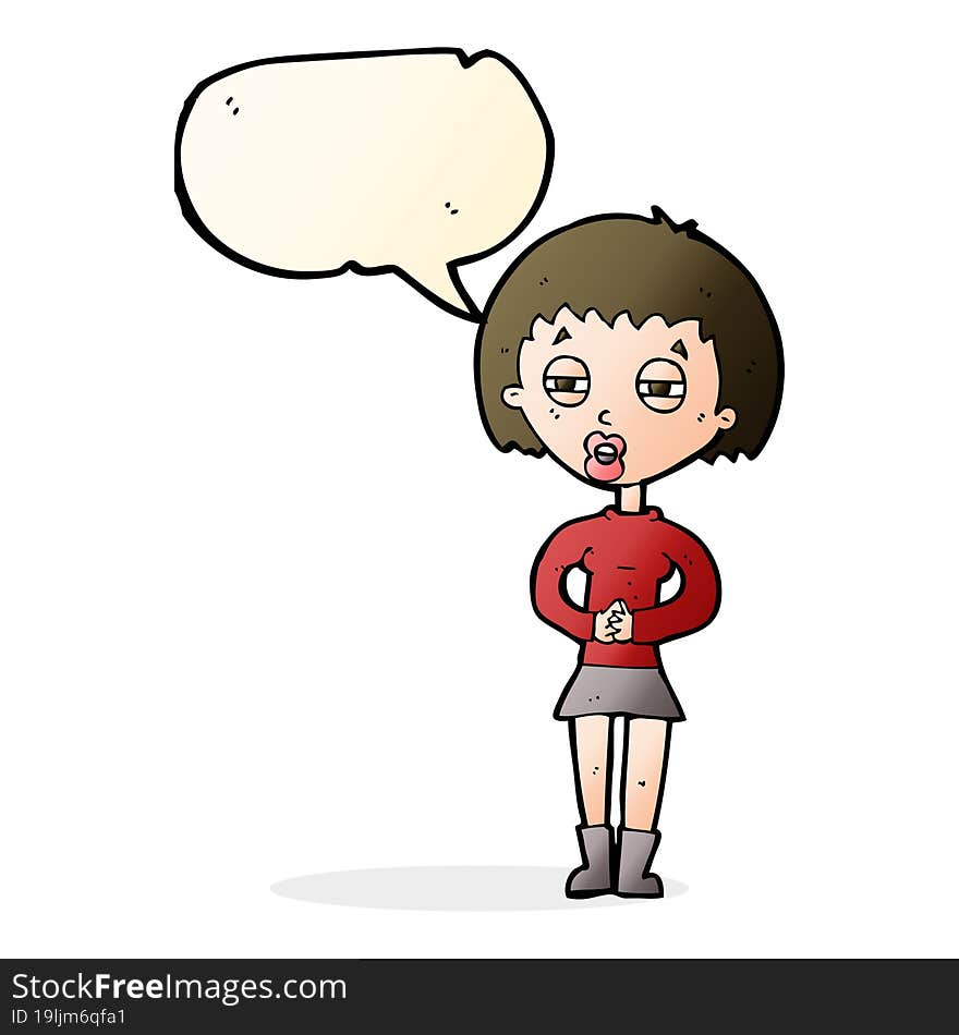 cartoon suspicious girl with speech bubble