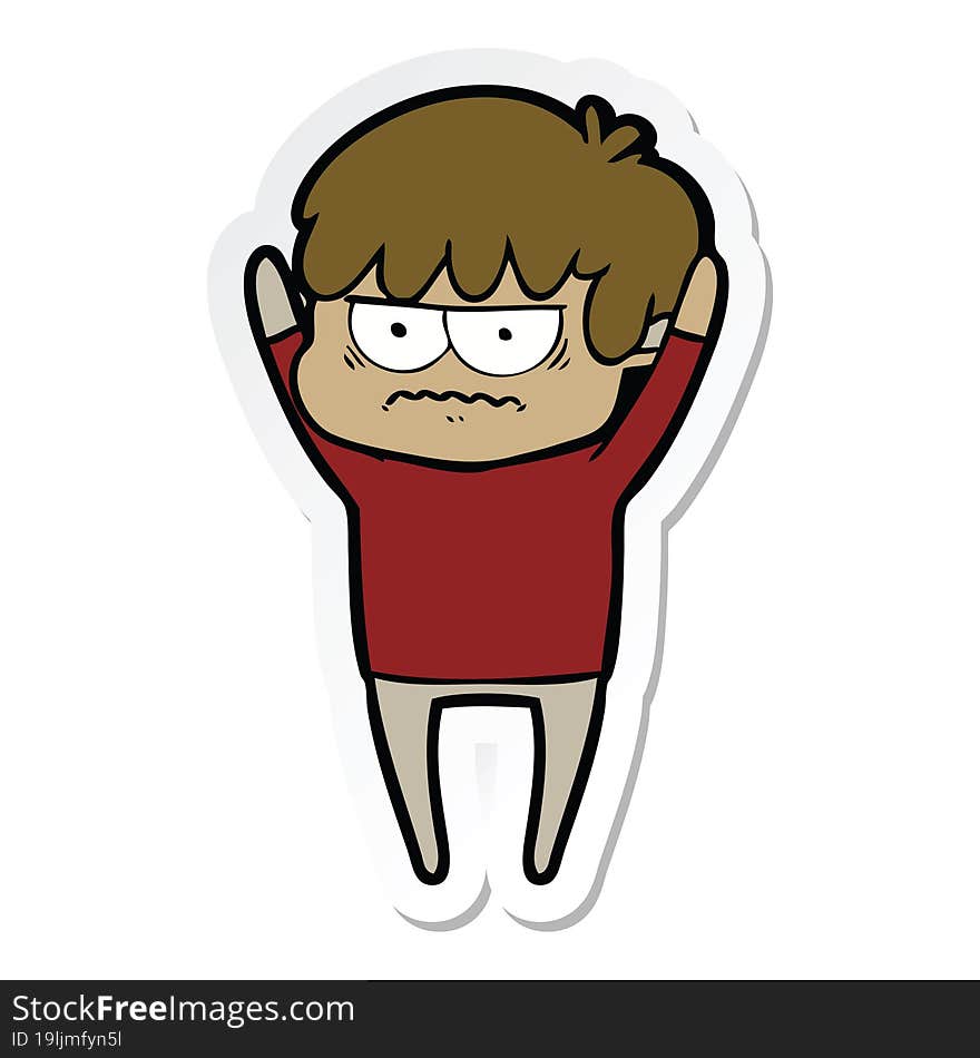 sticker of a annoyed cartoon boy