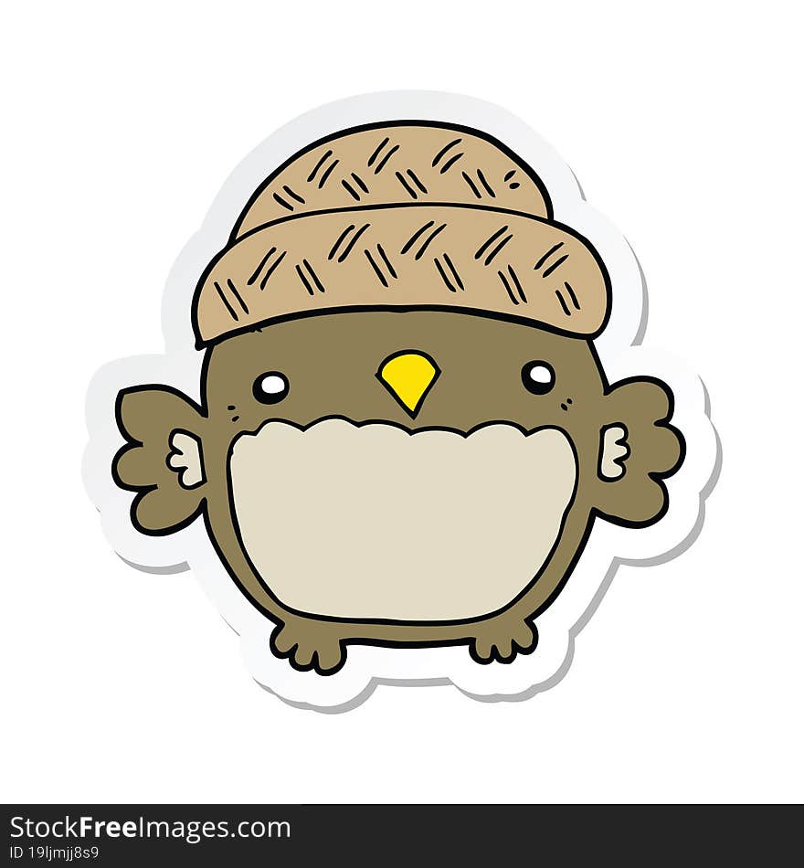 Sticker Of A Cute Cartoon Owl In Hat