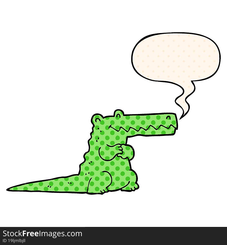 Cartoon Crocodile And Speech Bubble In Comic Book Style