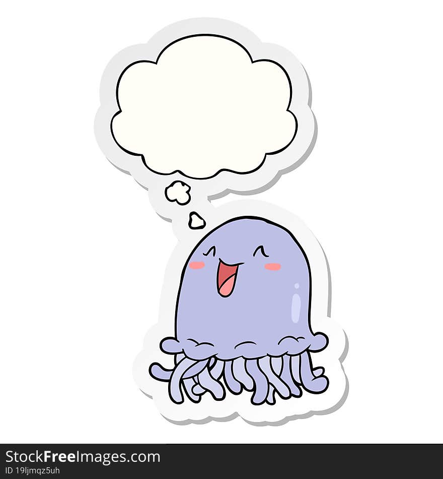 cartoon jellyfish and thought bubble as a printed sticker