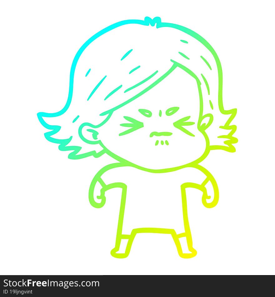 cold gradient line drawing of a cartoon angry woman