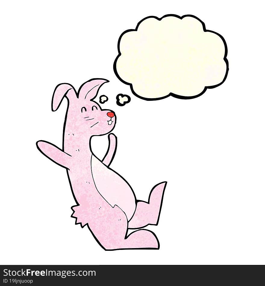 cartoon pink bunny with thought bubble