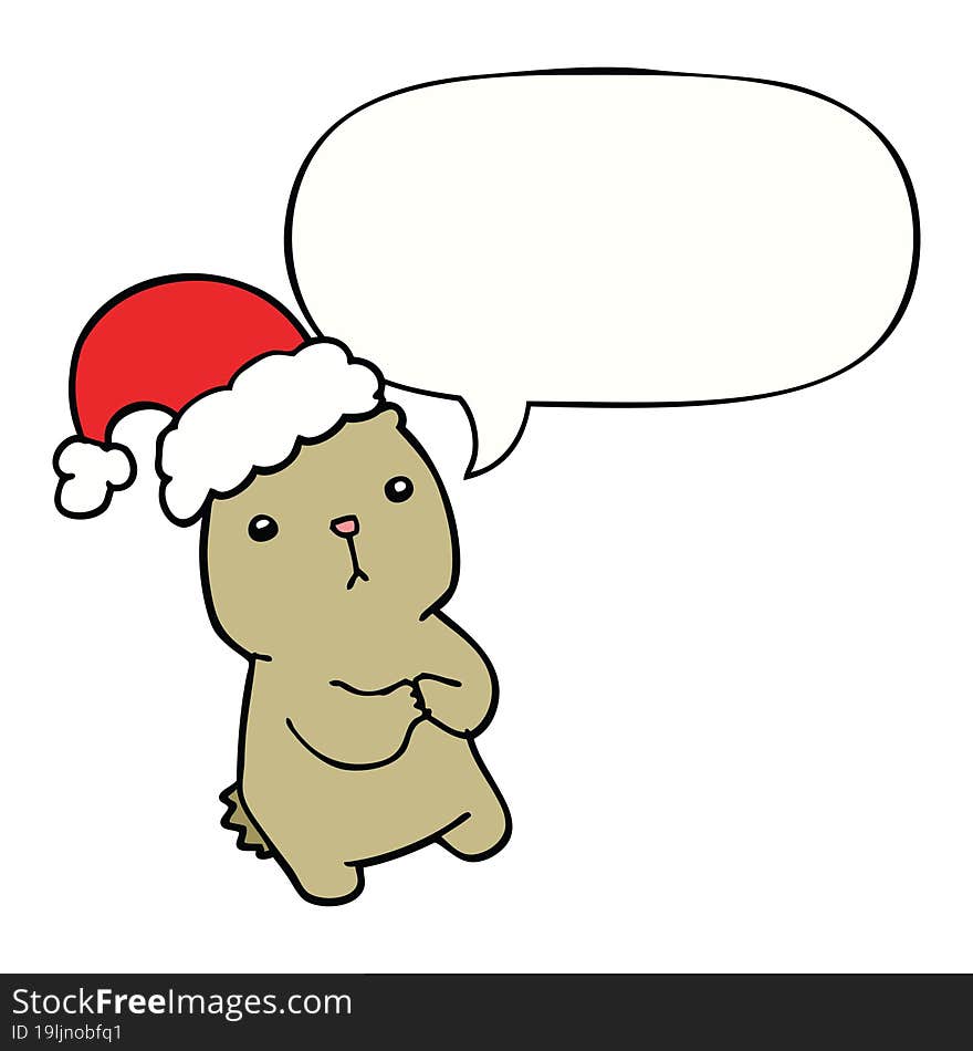 Cartoon Christmas Bear Worrying And Speech Bubble