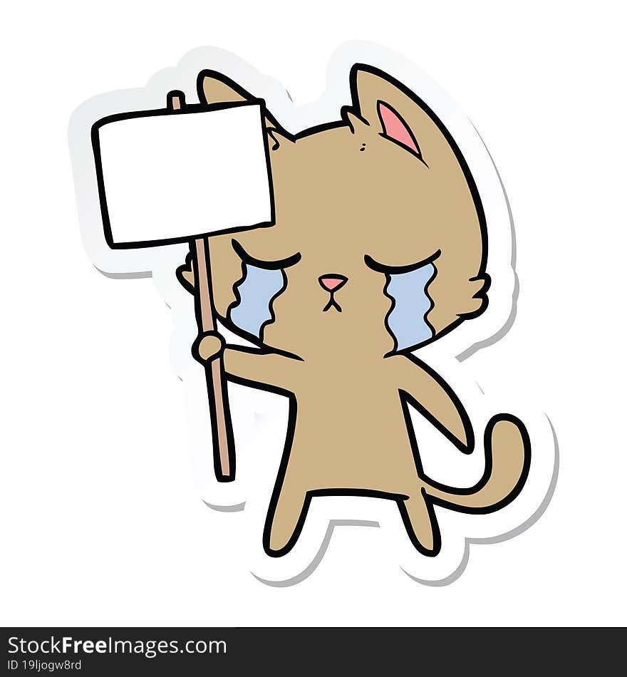 sticker of a crying cartoon cat