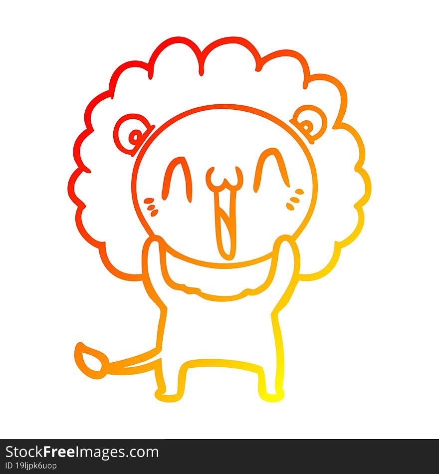 warm gradient line drawing of a happy cartoon lion