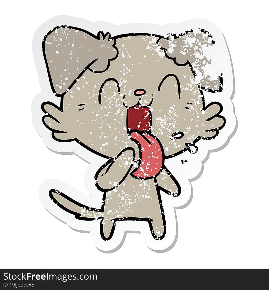 distressed sticker of a cartoon panting dog