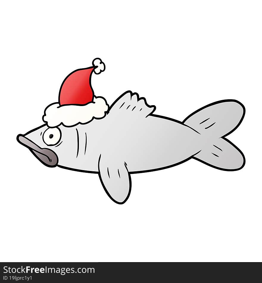 Gradient Cartoon Of A Fish Wearing Santa Hat