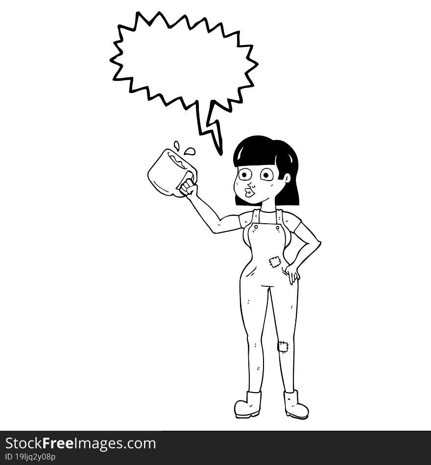 Speech Bubble Cartoon Female Worker With Coffee Mug