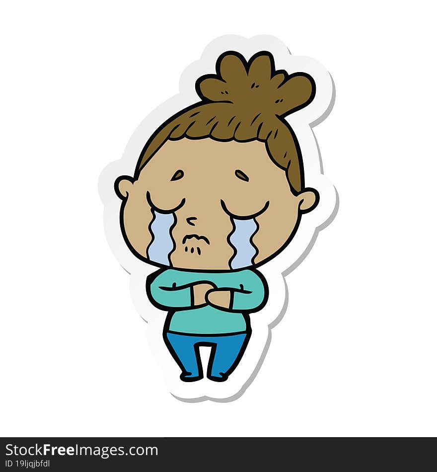 sticker of a cartoon crying woman