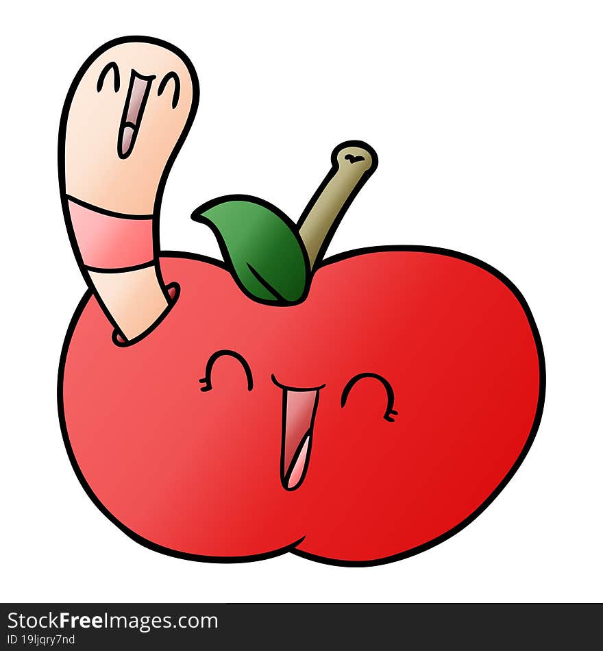 cartoon worm in happy apple. cartoon worm in happy apple