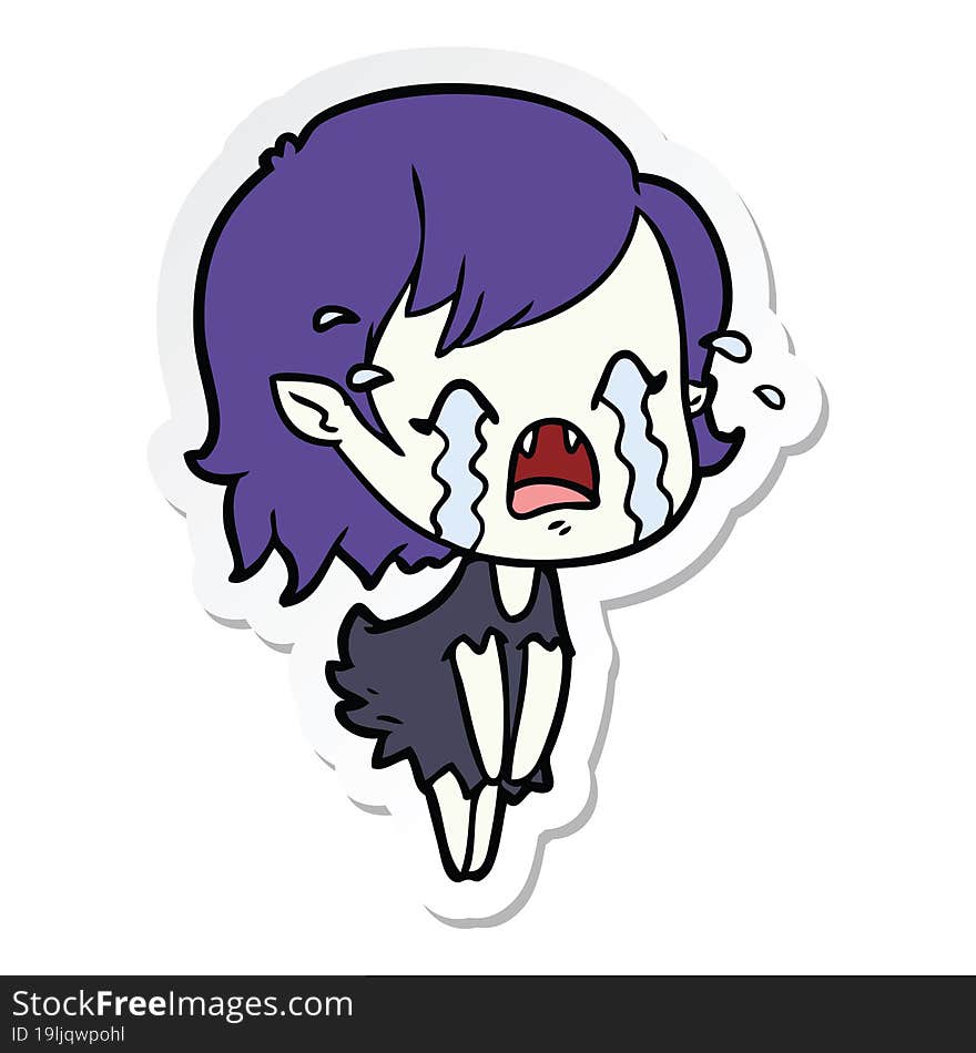 sticker of a cartoon crying vampire girl