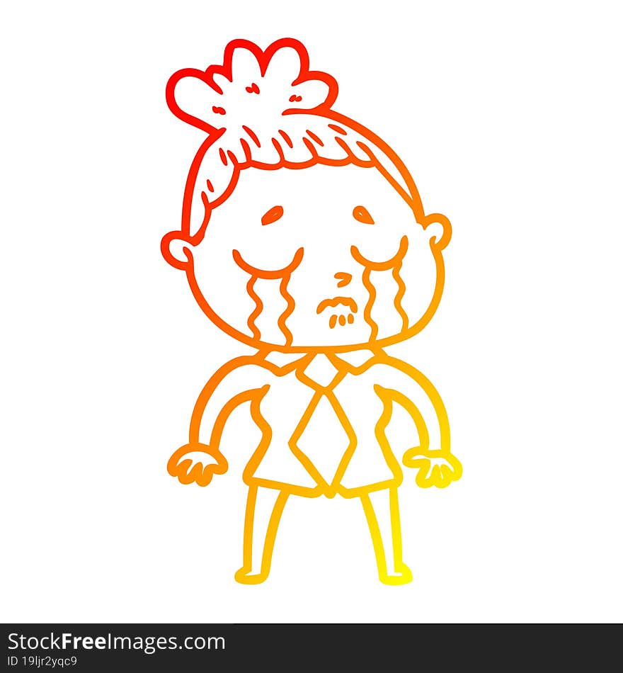 warm gradient line drawing of a cartoon crying woman