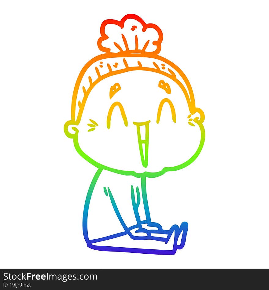 rainbow gradient line drawing of a cartoon happy old lady