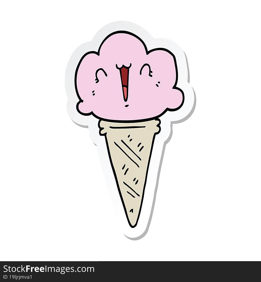 sticker of a cartoon ice cream with face