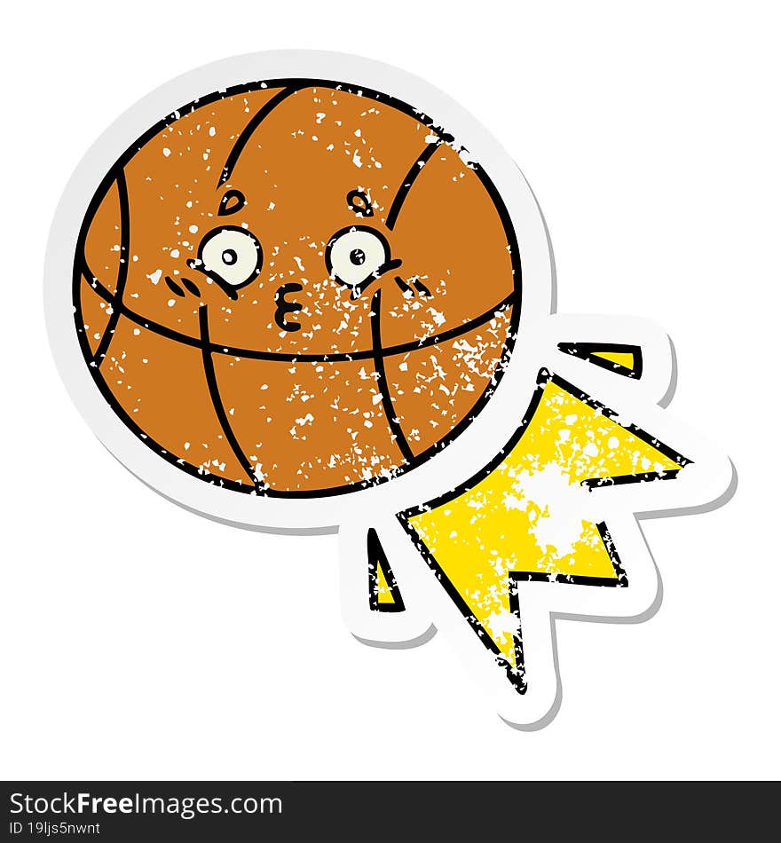 distressed sticker of a cute cartoon basketball