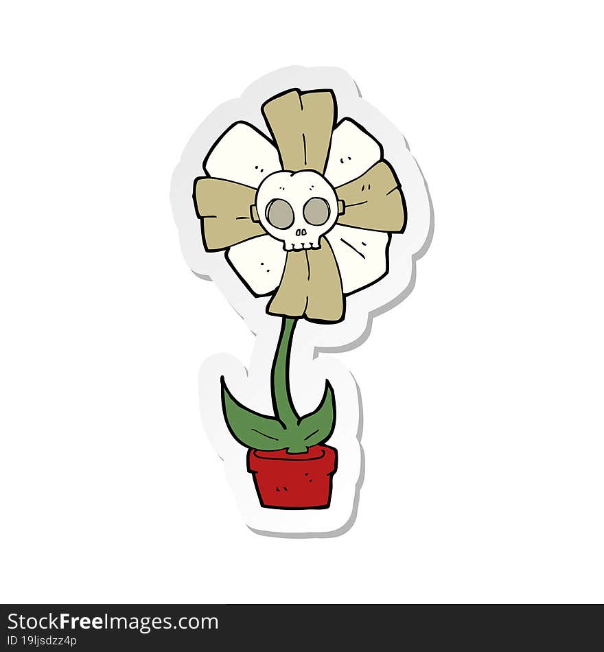 sticker of a cartoon skull flower