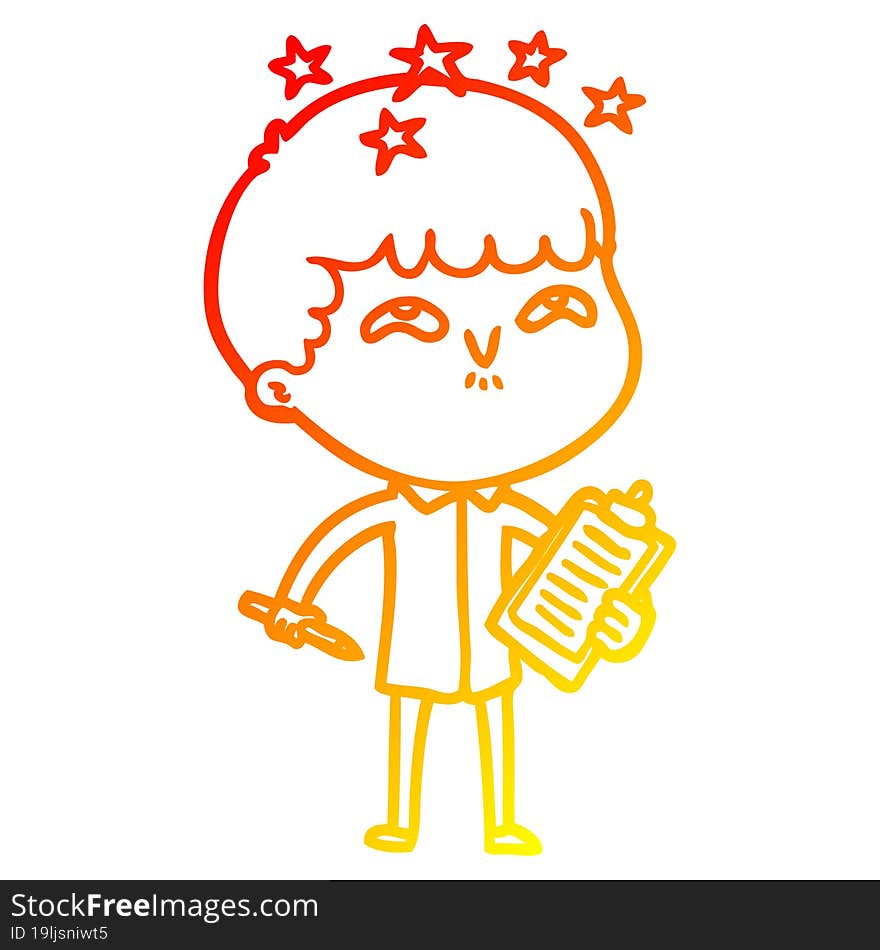 warm gradient line drawing cartoon amazed boy