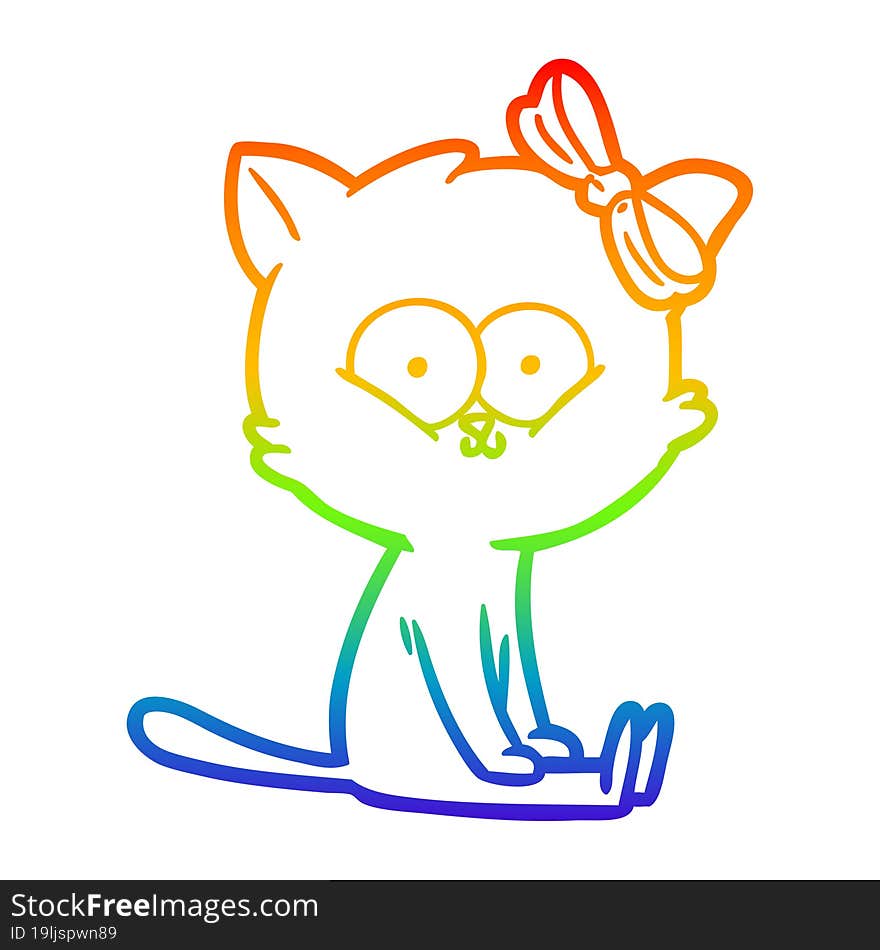 rainbow gradient line drawing of a cartoon cat