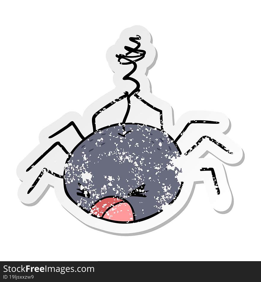 distressed sticker of a cartoon spider