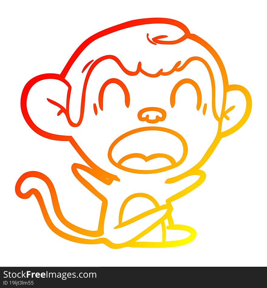 warm gradient line drawing shouting cartoon monkey