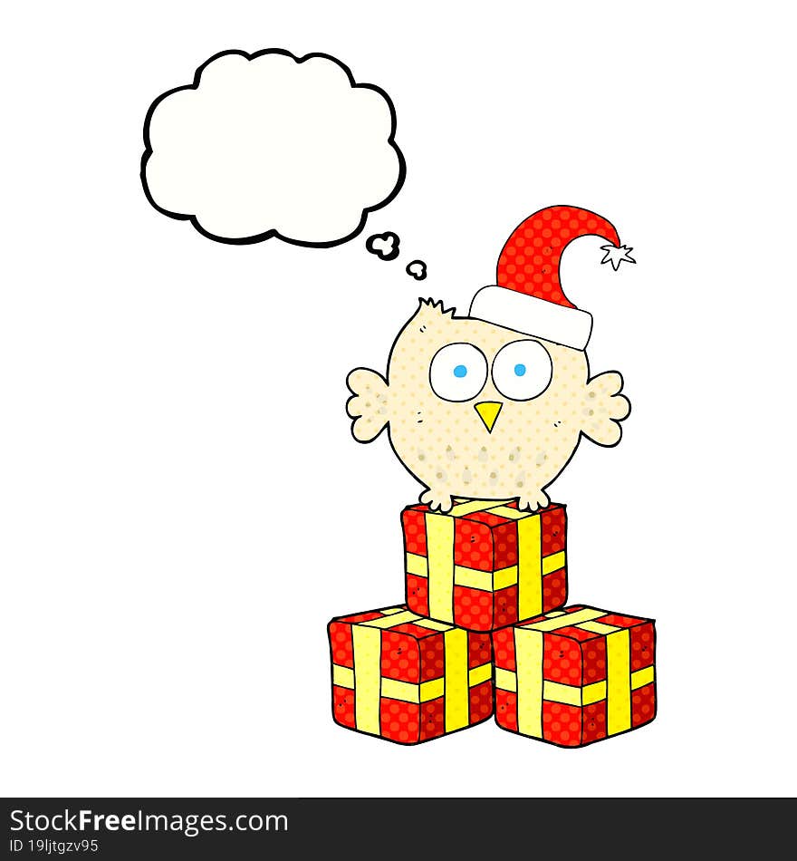 thought bubble cartoon little owl wearing christmas hat