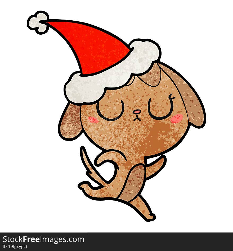 cute hand drawn textured cartoon of a dog wearing santa hat. cute hand drawn textured cartoon of a dog wearing santa hat