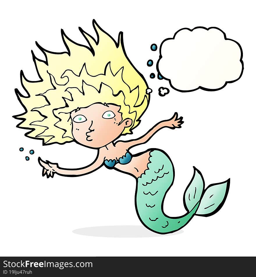 cartoon mermaid with thought bubble