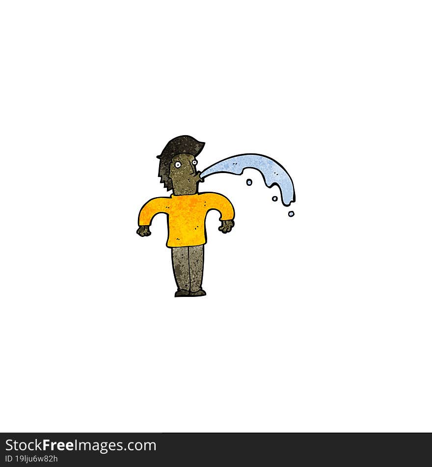 cartoon man spitting water