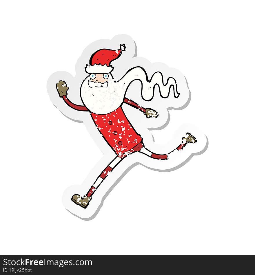 retro distressed sticker of a cartoon running santa