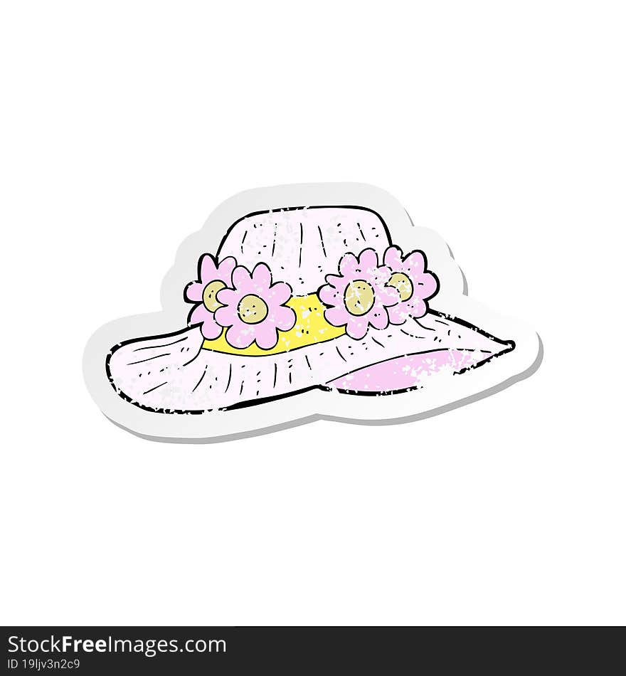 retro distressed sticker of a cartoon summer hat