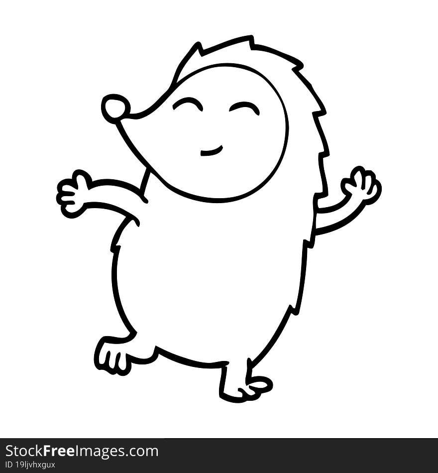 line drawing cartoon happy hedgehog