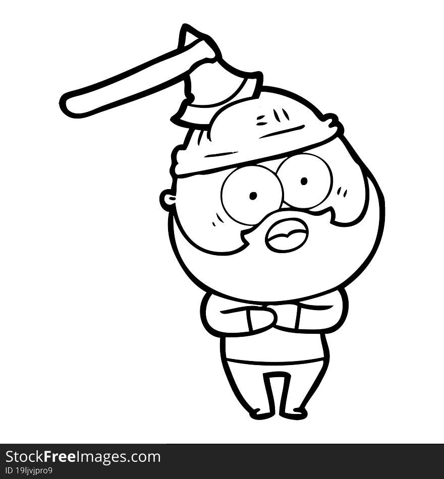 cartoon bearded man with axe in head. cartoon bearded man with axe in head