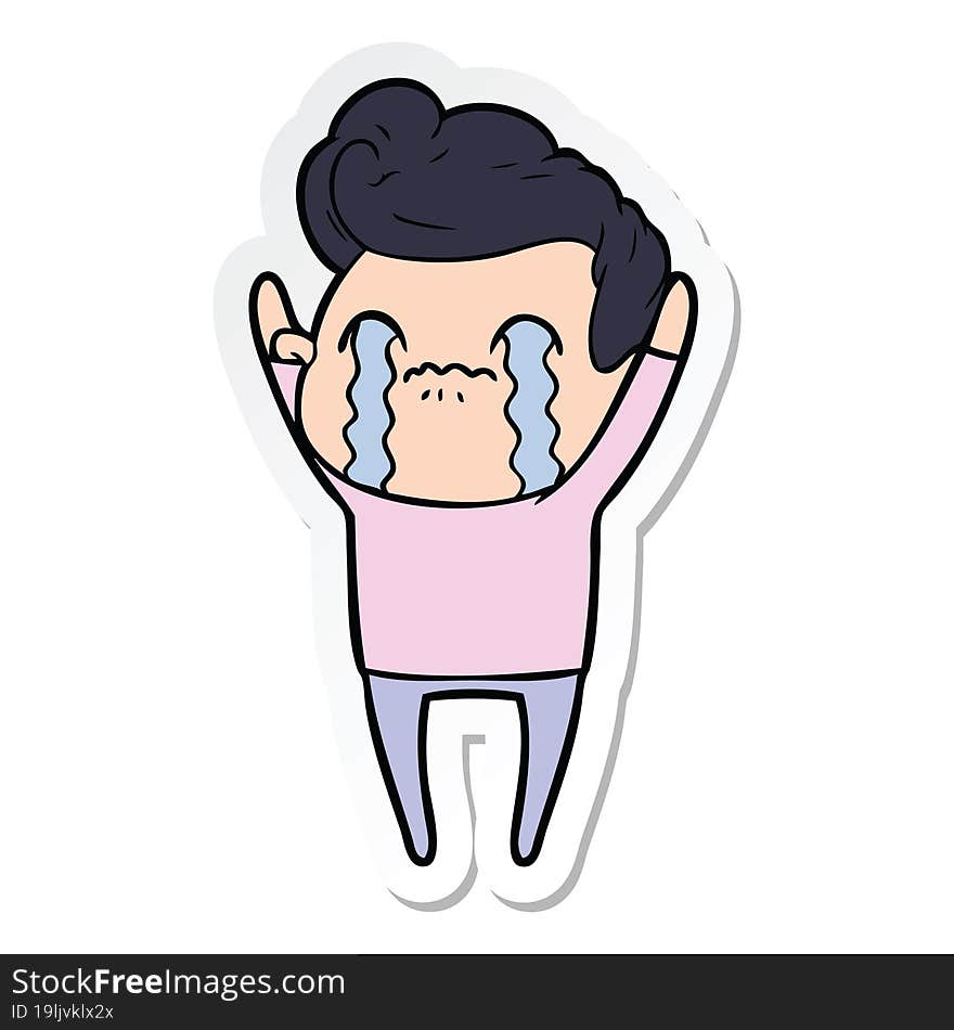 sticker of a cartoon man crying