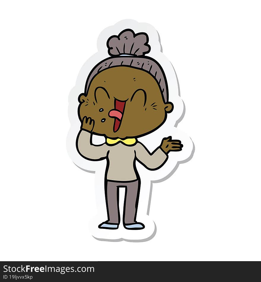 sticker of a cartoon happy old woman