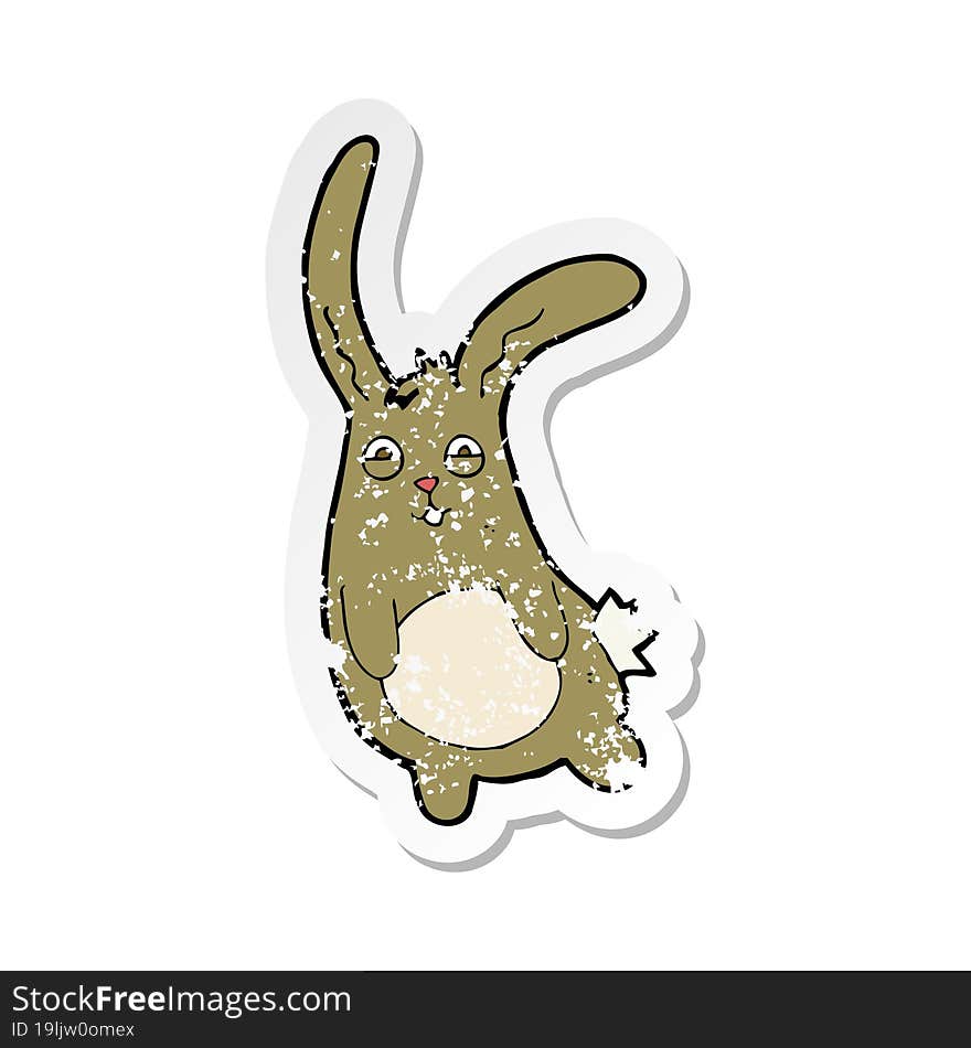 Retro Distressed Sticker Of A Funny Cartoon Rabbit