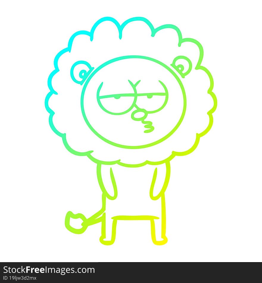 cold gradient line drawing cartoon tired lion