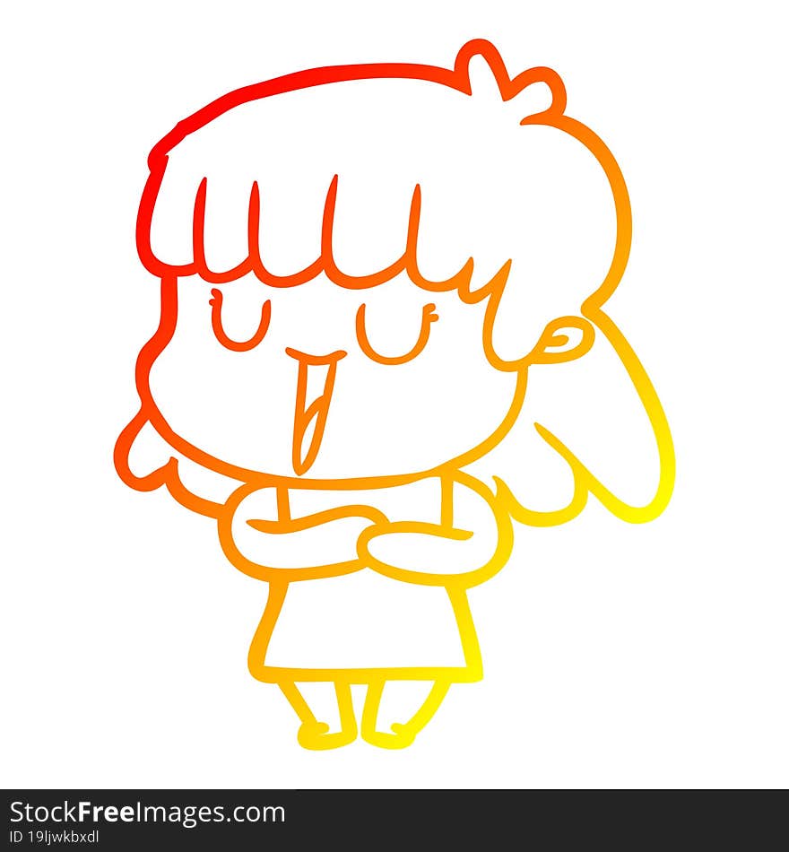 warm gradient line drawing of a cartoon woman laughing