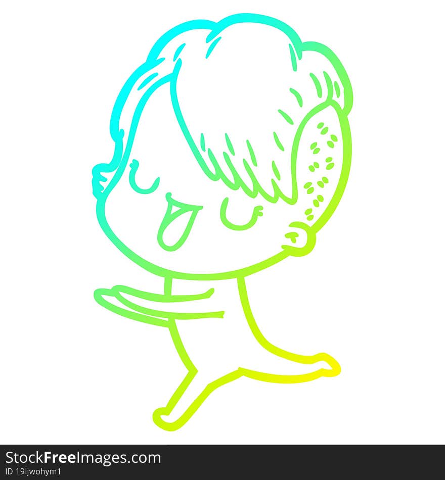 Cold Gradient Line Drawing Cute Cartoon Girl With Hipster Haircut