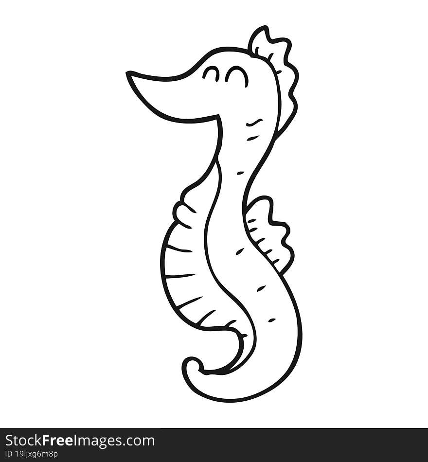 black and white cartoon seahorse