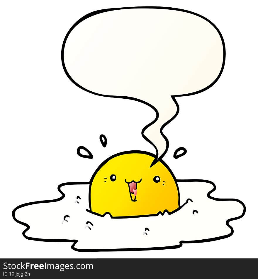 cute cartoon fried egg with speech bubble in smooth gradient style