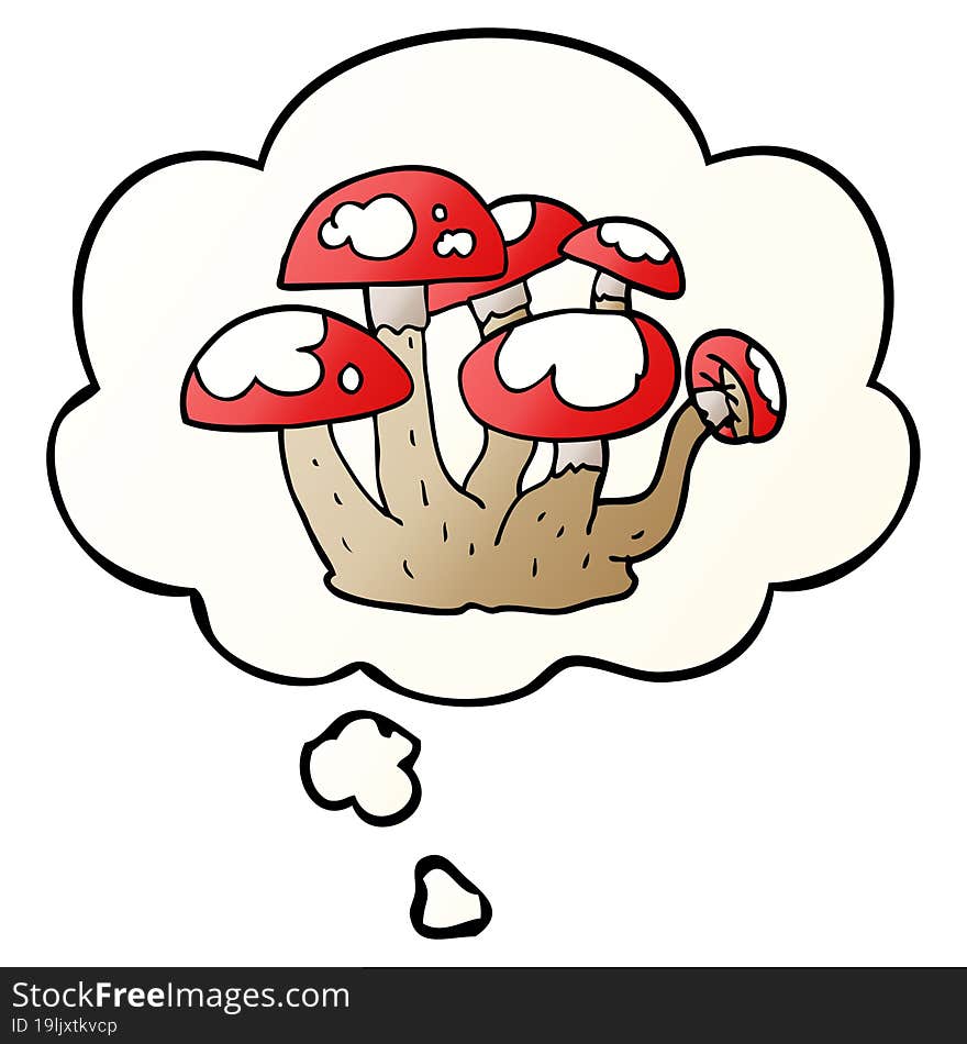 cartoon mushrooms and thought bubble in smooth gradient style