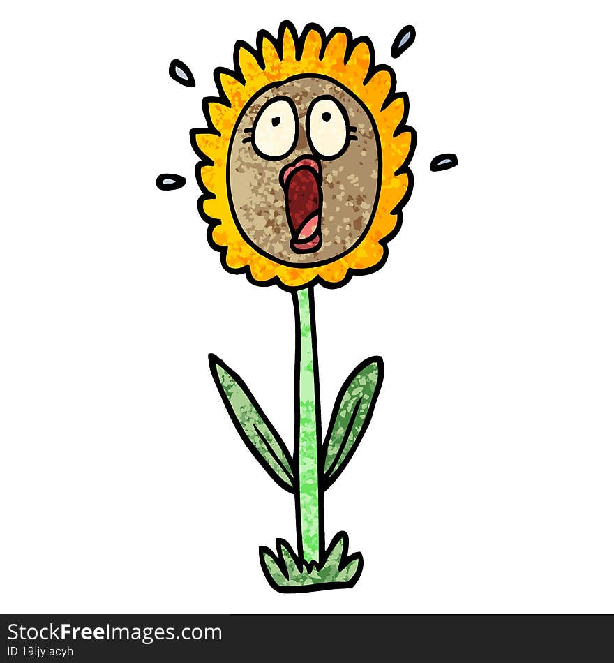 grunge textured illustration cartoon shocked sunflower