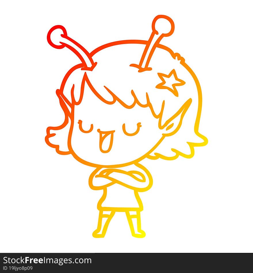 warm gradient line drawing happy alien girl cartoon