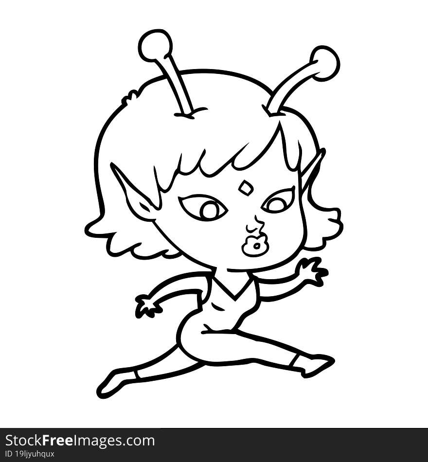 pretty cartoon alien girl running. pretty cartoon alien girl running