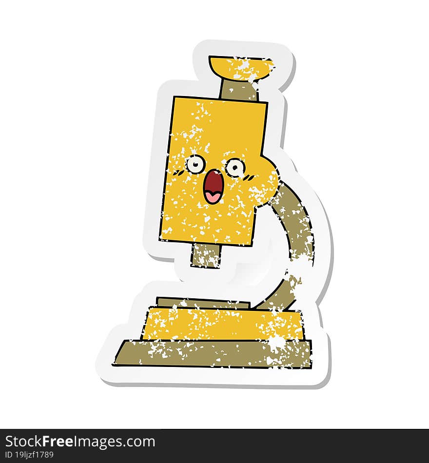 distressed sticker of a cute cartoon microscope