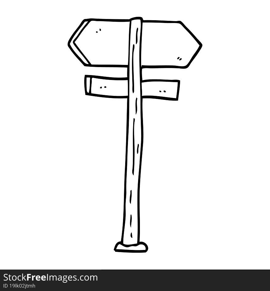 line drawing cartoon painted direction sign posts